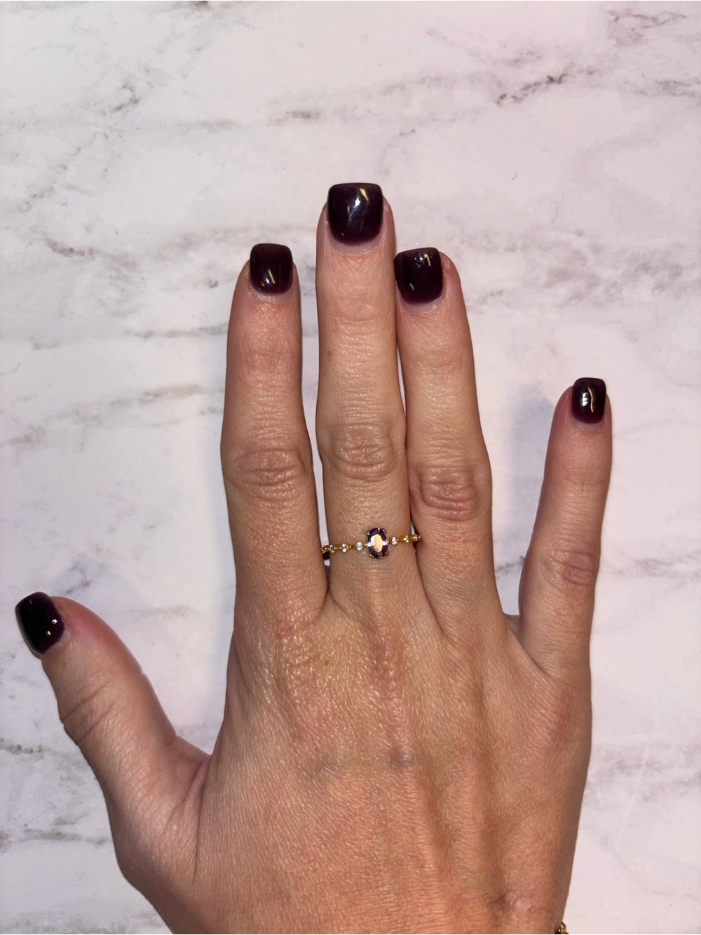 Delicate Gold Oval Gemstone Ring in Light Purple